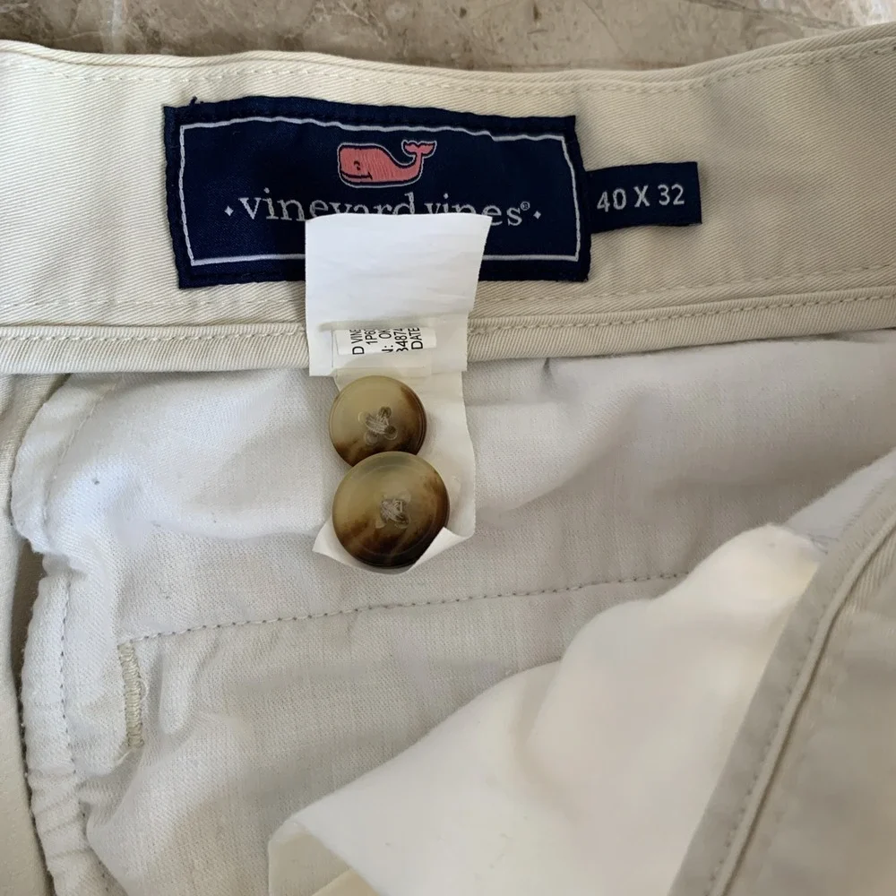 Vineyard Vines Breaker Pants Men's 40x32 Beige Straight Chino Flat Front Stretch